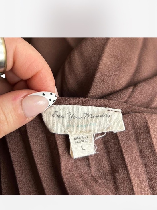 See You Monday Brown Pleated Midi Slip Dress - Picture 5 of 5